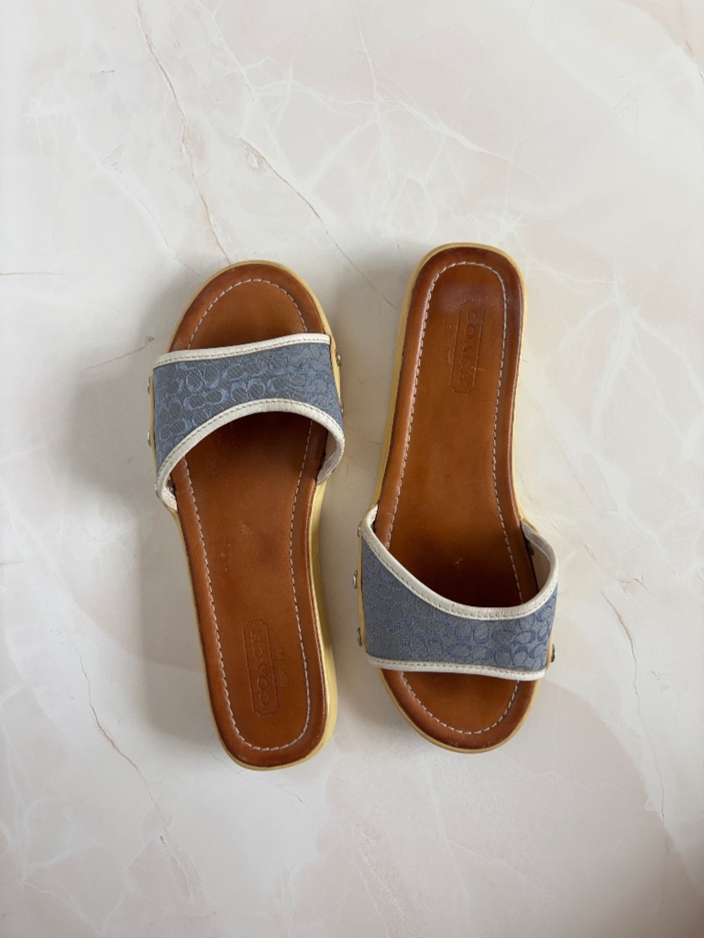vintage Y2K Coach blue monogram canvas stud slide sandal